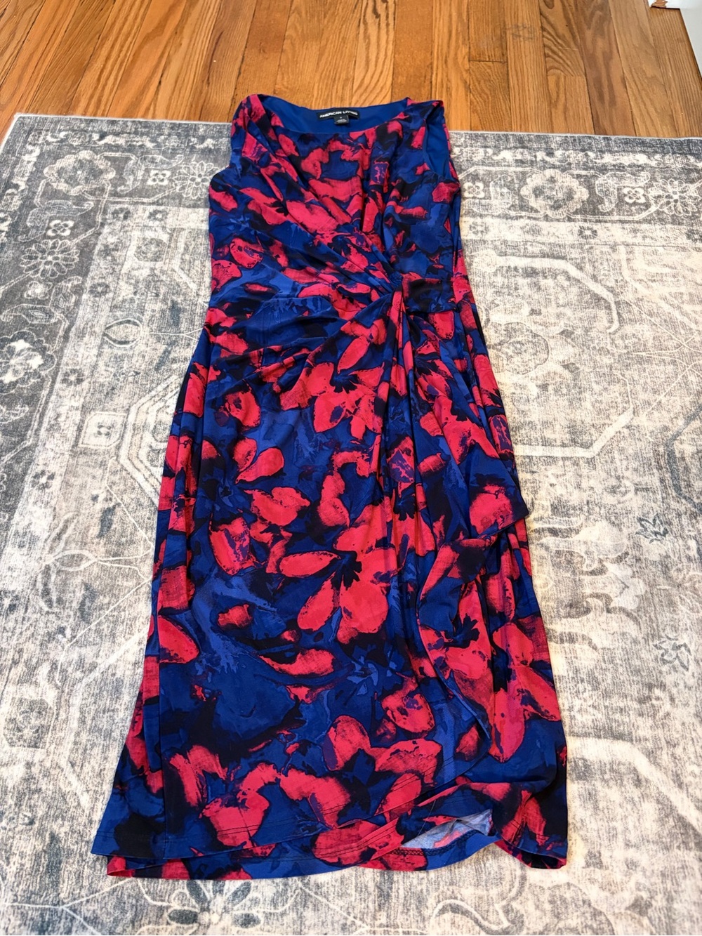 American Living Royal Blue and Hot Pink Twist-Front Midi Dress